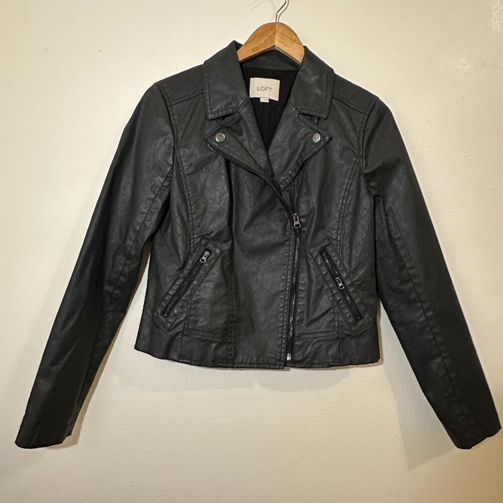 Vintage 90's Ann Taylor Loft Black Biker Jacket  Cotton Stretch